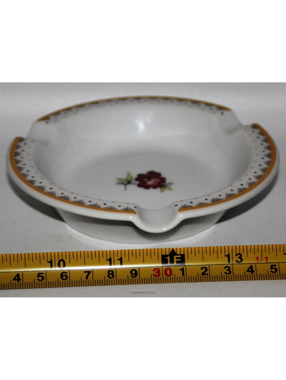 HUTSCHENREUTHER Hotel AshTray*Germany*Pink Flower*Yellow/Brown Dots/Scroll